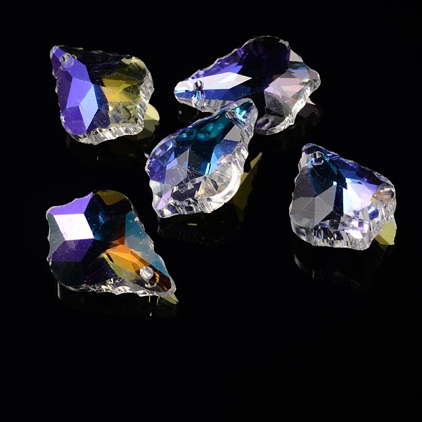 

PandaHall AB Color Plated Electroplate Glass Pendants, Faceted, Leaf, Colorful, 22x15.5x8mm, Hole: 1mm Glass Leaf