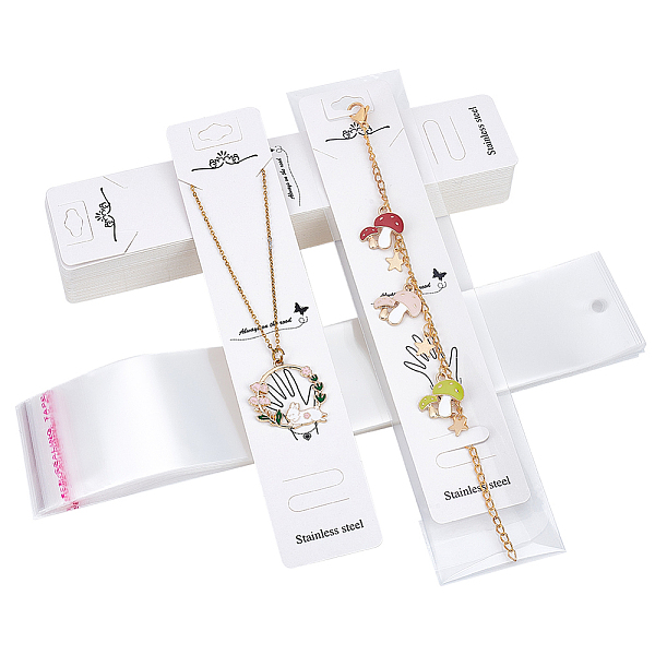 

PandaHall HOBBIESAY 50 Sets Jewelry Display Cards with Self Adhesive Bags 19.5x4cm Paper Bracelet Display Cards with OPP Cellophane Bags..., White