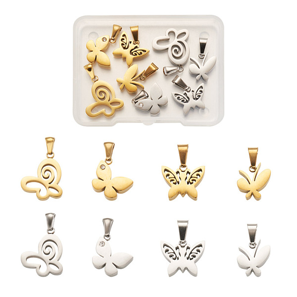 

PandaHall Fashewelry 8Pcs 8 Style 304 Stainless Steel Charms, Manual Polishing, Butterfly, Golden & Stainless Steel Color, 1pc/stylse 304...