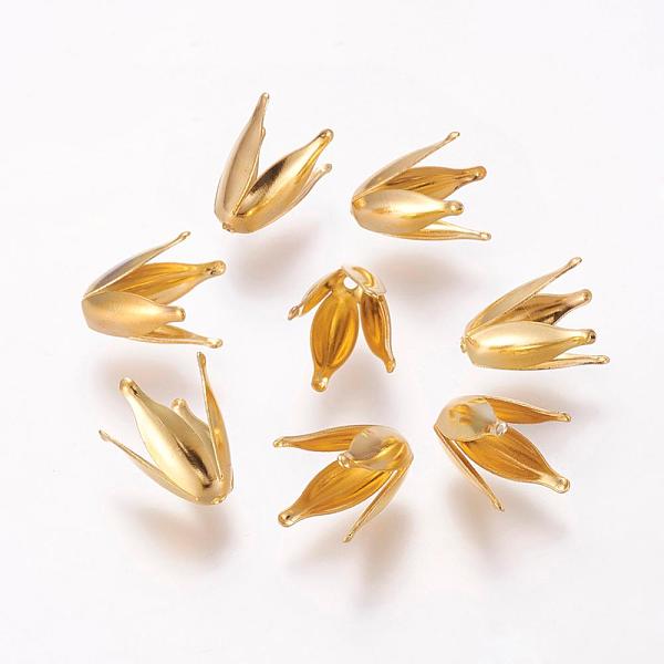 

PandaHall 4-Petal Iron Flower Bead Caps, Golden, 13x7x7mm, Hole: 1mm Iron