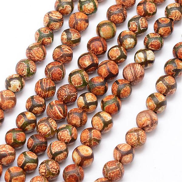 

PandaHall Tibetan Style Turtle Back Pattern dZi Beads, Natural Weathered Agate Bead Strands, Round, Dyed & Heated, Camel, 8mm, Hole: 1mm..., Brown