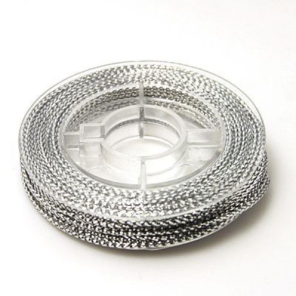 

PandaHall Braided Non-Elastic Beading Thread, Metallic Thread, Embroidery Thread, Silver, 0.6mm, about 10.93 yards(10m)/roll Fibre Silver