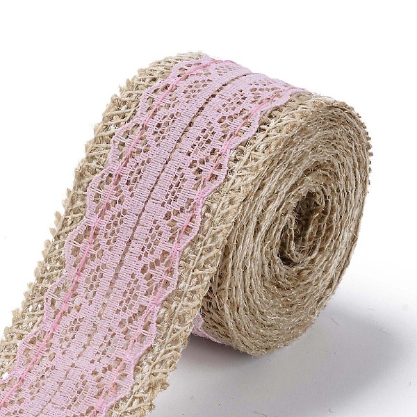 

PandaHall Burlap Ribbon, Hessian Ribbon, Jute Ribbon, with Lace, for Jewelry Making, Pink, 1-1/2 inch(38mm), about 2m/roll, 24rolls/bag Jute...