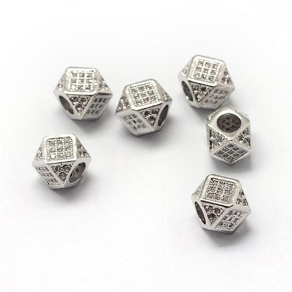 

PandaHall Rack Plating Brass Cubic Zirconia Beads, Long-Lasting Plated, Polygon, Platinum, 9.5x7mm, Hole: 3mm Brass+Cubic Zirconia Polygon