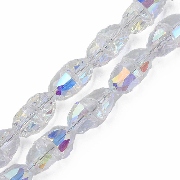 

PandaHall Electroplate Transparent Glass Beads Strands, Faceted, Bell, Clear AB, 8x7mm, Hole: 1mm, about 94~100pcs/strand, 25.20 inch(64cm)..., White