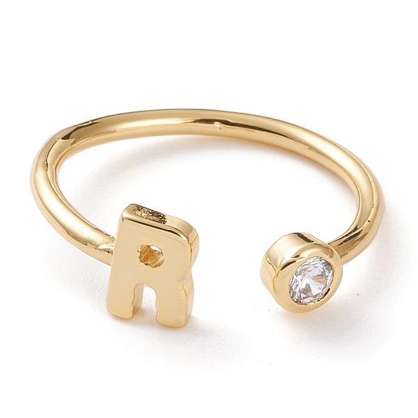 

PandaHall Brass Micro Pave Clear Cubic Zirconia Cuff Rings, Open Rings, Long-Lasting Plated, Real 18K Gold Plated, Letter.R, US Size 6...