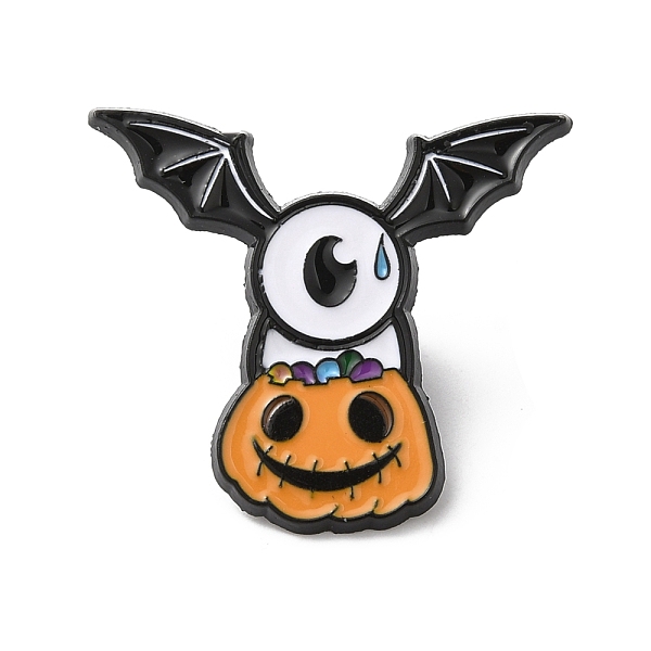 

PandaHall Halloween Alloy Enamel Brooch for Backpack Clothing, Pumpkin with Bat, Sandy Brown, 27x31x1.5mm Alloy+Enamel Pumpkin