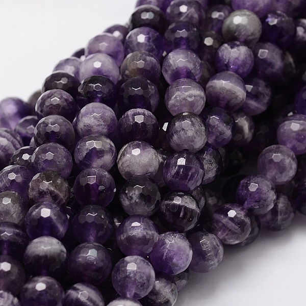 

PandaHall Faceted Round Natural Chevron Amethyst Bead Strands, 8mm, Hole: 1mm, about 50pcs/strand, 15.3 inch Amethyst Round