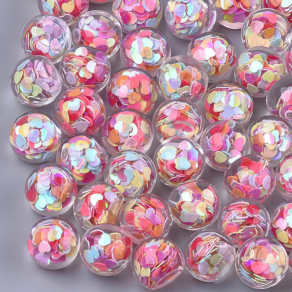 

PandaHall Transparent Acrylic Cabochons, with Paillette, Round with Heart, Colorful, 14x12mm, bottom: 8mm Acrylic Round