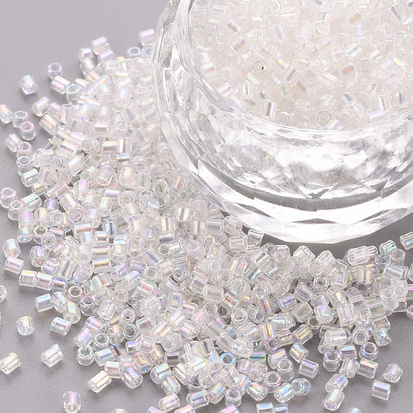 

PandaHall Glass Bugle Beads, Transparent Colours Rainbow, Clear, 2.5~3x2mm, Hole: 0.9mm, about 15000pcs/pound Glass Clear