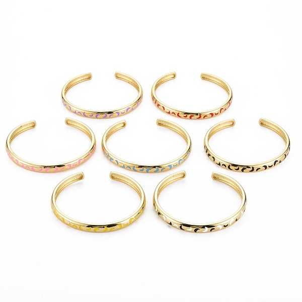 

PandaHall Crescent Moon Enamel Cuff Bangle, Real 18K Gold Plated Brass Thin Open Bangle for Women, Nickel Free, Mixed Color, Inner Diameter..., Multicolor