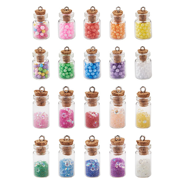 

PandaHall Glass Wishing Bottle Pendant Decorations, with Resin Rhinestone and Glass Micro Beads inside, Cork Stopper and Platinum Iron Screw..., Multicolor