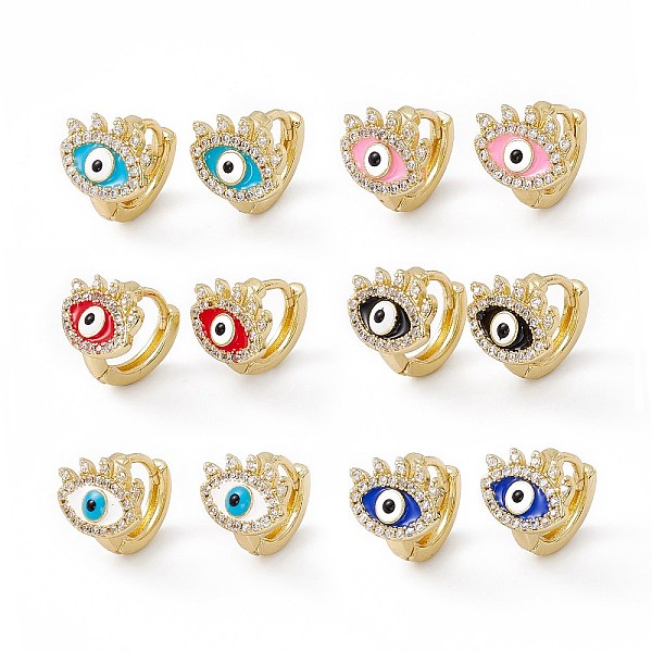 

PandaHall Clear Cubic Zirconia Evil Eye Hoop Earrings with Enamel, Real 18K Gold Plated Brass Jewelry for Women, Lead Free & Cadmium Free..., Multicolor