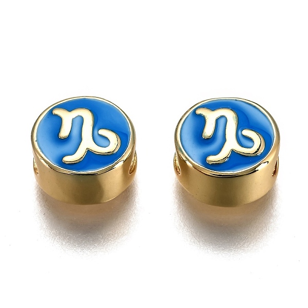 

PandaHall Brass Beads, with Enamel, Flat Round with Constellation, Real 18K Gold Plated, Blue, Capricorn, 10x5mm, Hole: 4.5x2.5mm...