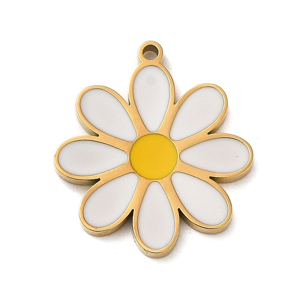 

PandaHall Ion Plating(IP) 304 Stainless Steel Enamel Pendants, Laser Cut, Flower Charm, Real 18K Gold Plated, 16.5x15x1.5mm, Hole: 1mm..., White