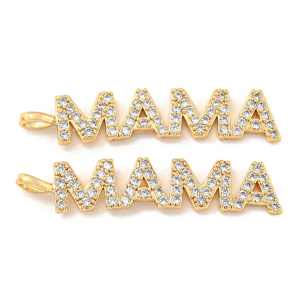 

PandaHall Brass Micro Pave Cubic Zirconia Pendants, Letter "MAMA", Real 18K Gold Plated, 38x8x1.5mm, Hole: 2mm Brass+Cubic Zirconia Letter..., Clear