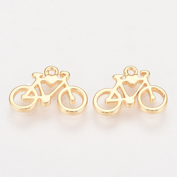 

PandaHall Brass Charms, Nickel Free, Real 18K Gold Plated, Bicycle, Golden, 9x13x1.5mm, Hole: 1mm Brass Vehicle