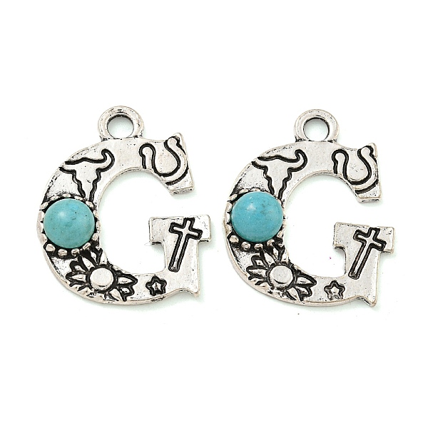 

PandaHall Synthetic Turquoise & Alloy Pendants, Letter Charms, Antique Silver, Letter G, 24x20x5mm, Hole: 3mm Synthetic Turquoise Letter G