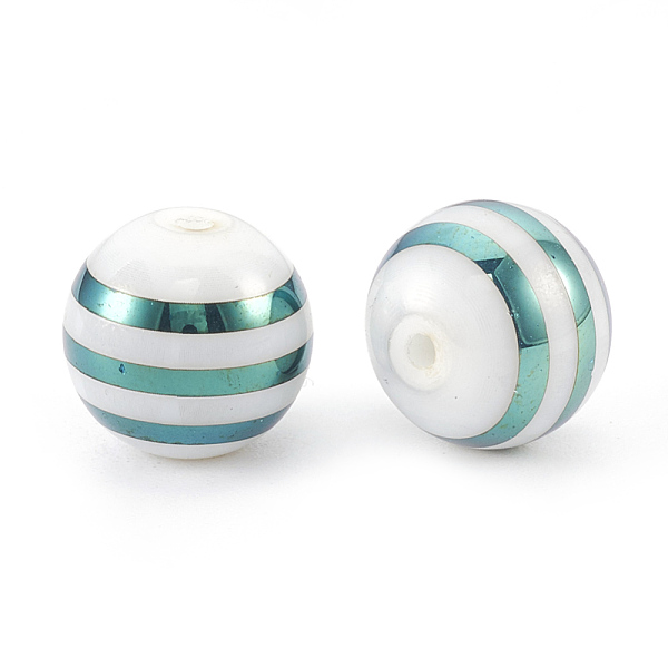 

PandaHall Electroplate Glass Beads, Stripe Round, Green Plated, 10x9.5~10mm, Hole: 1.2mm, 200pcs/bag Glass Stripe