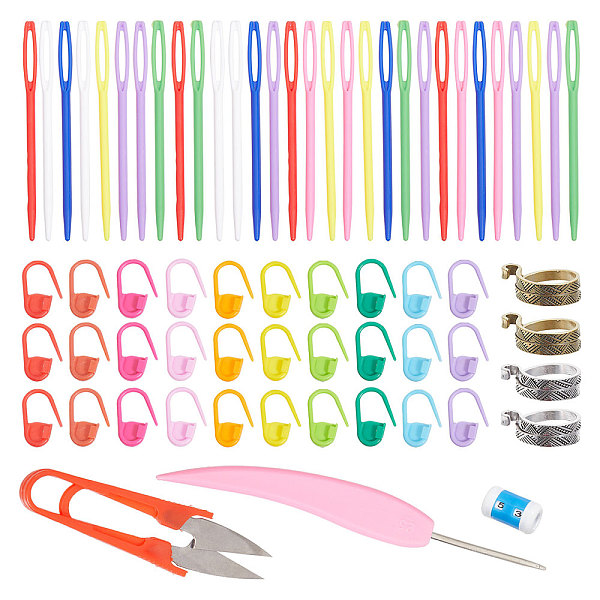

PandaHall BENECREAT Knitting Tool Sets, Including Carbon Steel Scissors, Alloy Wrapped Cuff Ring, Plastic Locking Stitch Markers Holder &..., Multicolor
