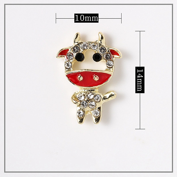 

PandaHall Alloy Enamel Cabochons, Nail Art Decoration Accessories, with Glass Rhinestones, Light Gold, Cow, Crystal, 14x10x4mm Alloy..., Red