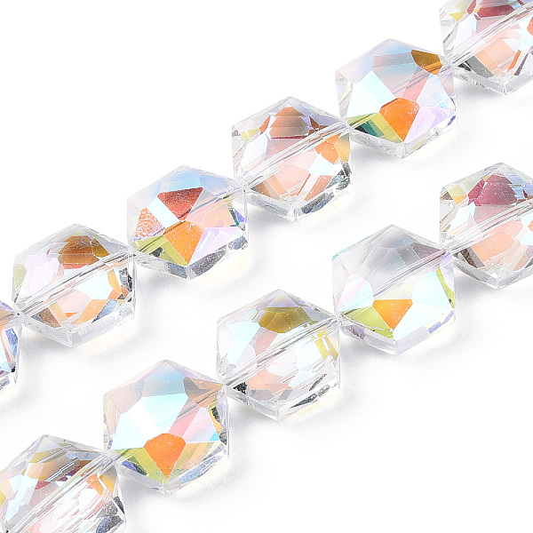 

PandaHall Faceted Glass Beads Strands, Clear, Hexagon, 15x14x8mm, Hole: 1.2mm, about 50pcs/strand, 29.29 inch~29.53 inch(74.4~75cm) Glass...