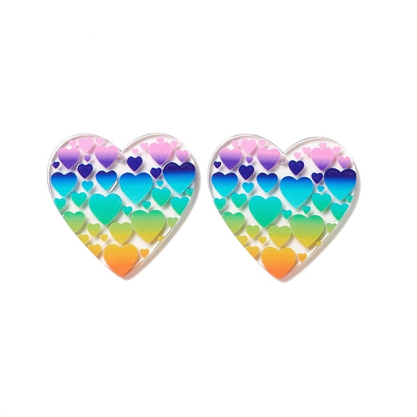 

PandaHall Printed Transparent Acrylic Pendants, Heart with Heart Pattern, Colorful, 39x39.5x2.5~2.8mm, Hole: 2mm Acrylic Heart