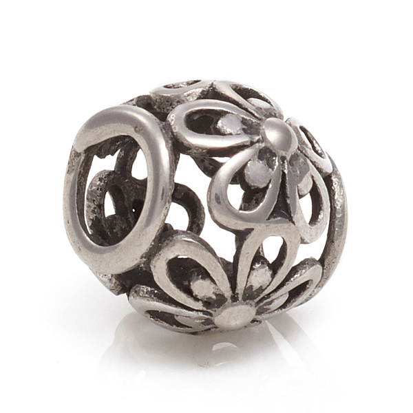 

PandaHall 304 Stainless Steel European Beads, Large Hole Beads, Rondelle with Flower, Antique Silver, 10.5~11.5x10mm, Hole: 5mm 304...