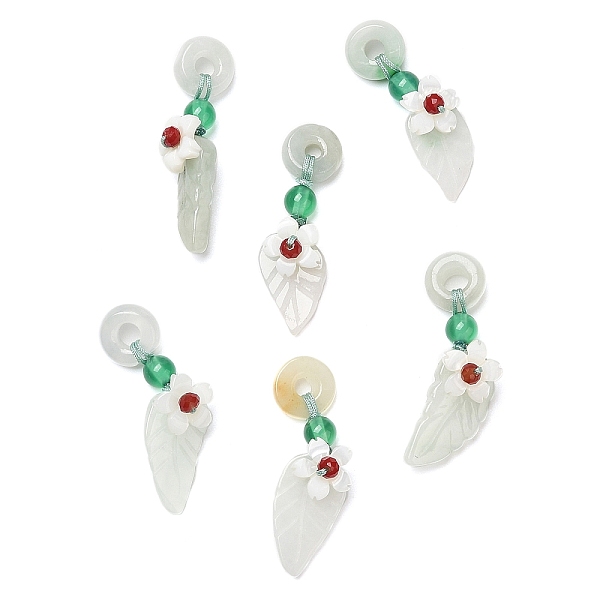 

PandaHall Natural Jadeite & Natural Green Onyx Agate & Crystal Dnout/Leaf Pendant Decorations, with Natural White Shell Flower Charm, 28.5mm...