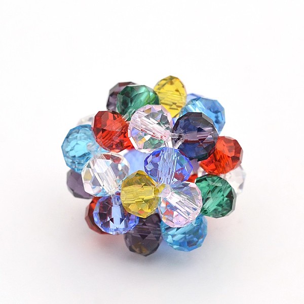 

PandaHall Transparent Glass Crystal Beaded Round Beads, Colorful, 27mm, Beads: 8mm Glass Round