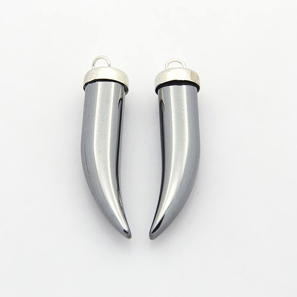 

PandaHall Non-Magnetic Synthetic Hematite Pendants, Tusk Shape, 37x8mm, Hole: 2mm Non-magnetic Hematite Horn