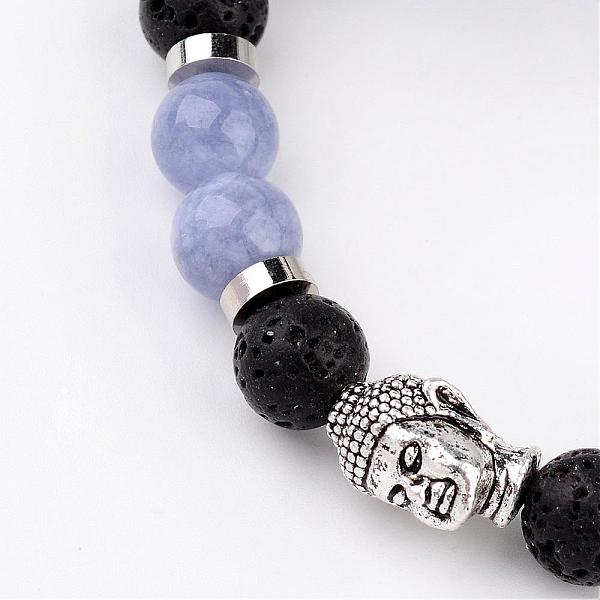 

PandaHall Natural Lava Rock Bead Stretch Bracelets, with Natural Quartz(Dyed) Beads and Alloy 3D Buddha Head Beads, Antique Silver, 55mm...