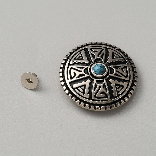 

PandaHall Zinc Alloy Buttons, with Synthetic Turquoise and Iron Screws, for Purse, Bags, Leather Crafts Decoration, Flat Round, Turquoise..., Green