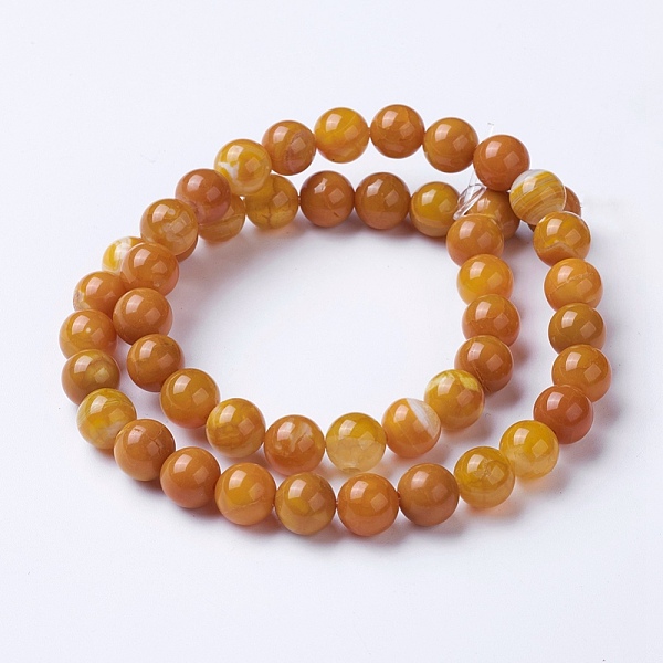 

PandaHall Natural Agate Beads Strands, Dyed & Heated, Grade A, Round, Goldenrod, 8~8.5mm, Hole: 1.2mm, about 48pcs/strand, 15.1 inch(38.5cm)..., Gold