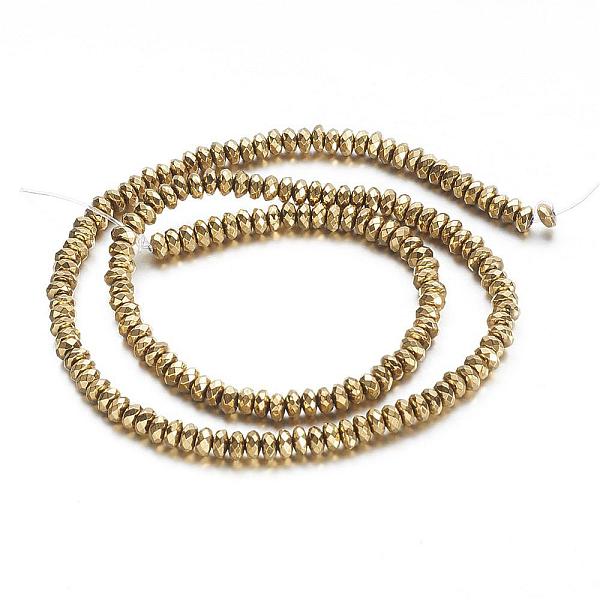 

PandaHall Non-magnetic Synthetic Hematite Beads Strands, Grade A, Faceted, Rondelle, Golden Plated, 4x2.5mm, Hole: 1mm, about 136pcs/strand...