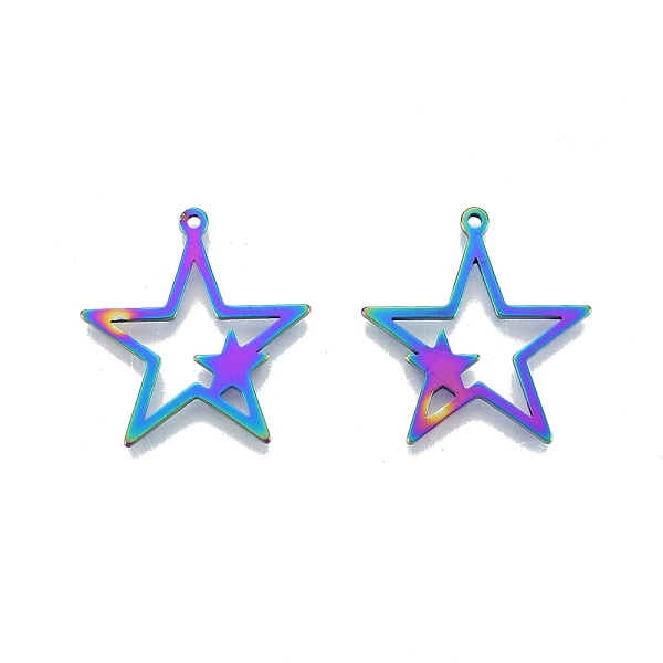 

PandaHall Ion Plating(IP) 201 Stainless Steel Pendants, Star, Rainbow Color, 26x25x1.5mm, Hole: 1.4mm 201 Stainless Steel Star