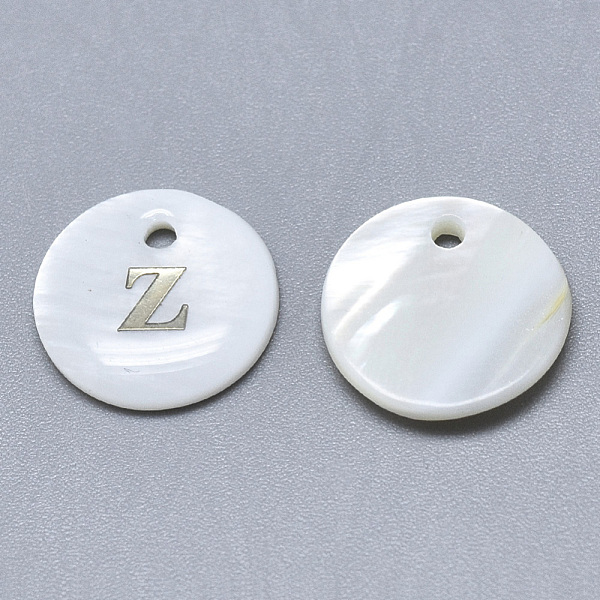 

PandaHall Natural White Shell Mother of Pearl Shell Charms, with Iron Sticker, Flat Round with Letter, Letter.Z, 13x2mm, Hole: 1.5mm White...