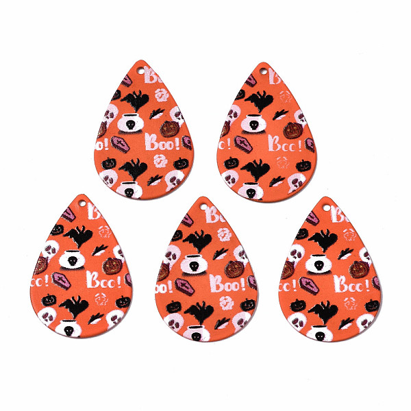 

PandaHall Spray Painted Iron Pendants, Rubberized Style, 3D Printed, Halloween Theme Print Pattern, Teardrop, Orange Red, 27.5x18x0.5mm...