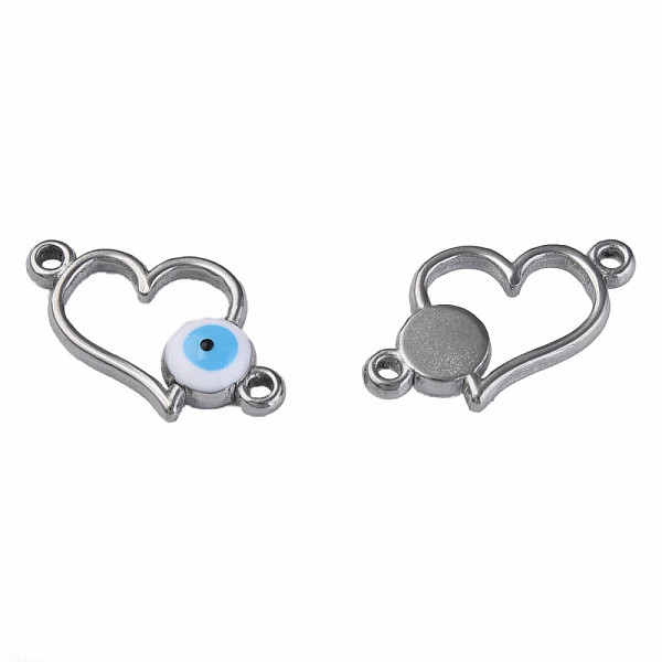 

PandaHall 304 Stainless Steel Enamel Connector Charms, Stainless Steel Color, Heart with Evil Eye, White, 11.5x18x3mm, Hole: 1.2mm 304...