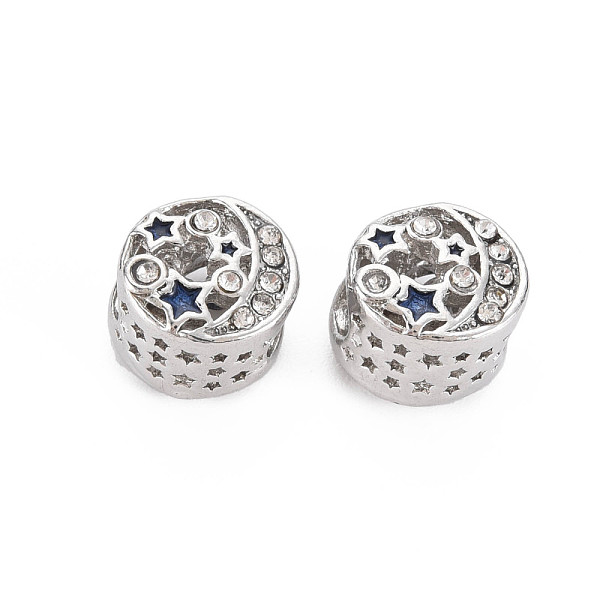 

PandaHall Rack Plating Alloy Enamel European Beads, with Crystal Rhinestone, Large Hole Beads, Cadmium Free & Nickel Free & Lead Free, Flat..., Clear