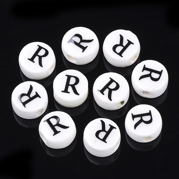 

PandaHall Handmade Porcelain Beads, Horizontal Hole, Flat Round with Letter, White, Letter.R, 8~8.5x4.5mm, Hole: 2mm Porcelain Letter R...