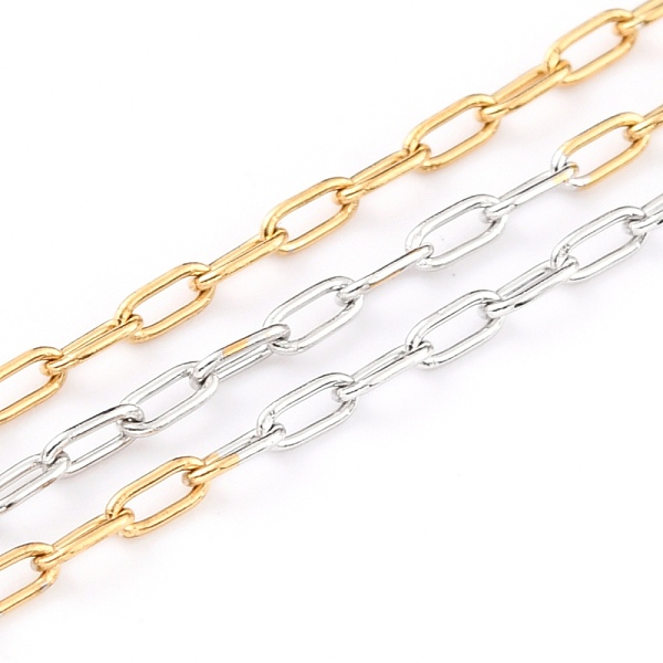 

PandaHall Two Tone 304 Stainless Steel Paperclip Chains, Drawn Elongated Cable Chains, Soldered, with Spool, Golden & Stainless Steel Color...