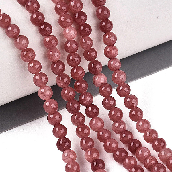 Chapelets de perles de pierres en jade jaune teinte