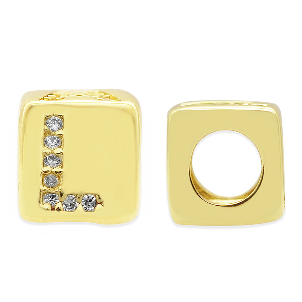 

PandaHall Brass Micro Pave Clear Cubic Zirconia European Beads, Cube with Letter, Letter.L, 8.5x8.5x8.5mm, Hole: 5mm, 3pcs/bag Brass Letter...