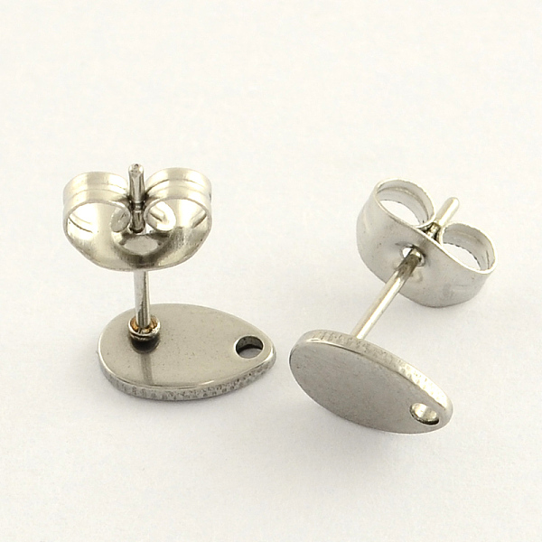

PandaHall 304 Stainless Steel Stud Earring Findings, with Loop and Flat Plate, Teardrop, Stainless Steel Color, 8x5mm, Hole: 1mm, pin: 0.8mm...