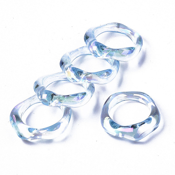 

PandaHall Transparent Resin Finger Rings, AB Color Plated, Light Sky Blue, US Size 6 3/4(17.1mm) Resin