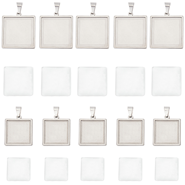 

PandaHall SUNNYCLUE 1 Box 20Pcs Pendant Tray Set Blank Bezel Pendant Trays Stainless Steel Pendant Tray Pendant Cabochon Settings Cabochon..., Clear