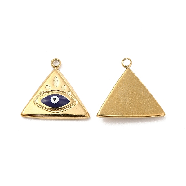 

PandaHall Vacuum Plating 201 Stainless Steel Enamel Pendants, Real 18K Gold Plated, Triangle with Evil Eye Charm, Blue, 14x15.5x2.5mm, Hole...