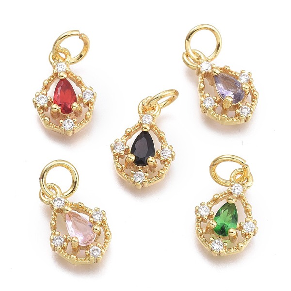 

PandaHall Brass Micro Pave Cubic Zirconia Pendants, with Jump Ring, Teardrop, Real 18K Gold Plated, Mixed Color, 12.5x8.5x3.5mm, Jump Rings..., Multicolor