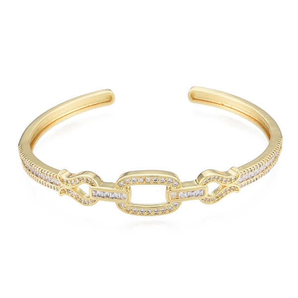 

PandaHall Cubic Zirconia Oval & Fish Open Cuff Bangle, Real 18K Gold Plated Brass Jewelry for Women, Clear, Inner Diameter: 2-1/8x2-1/2 inch...
